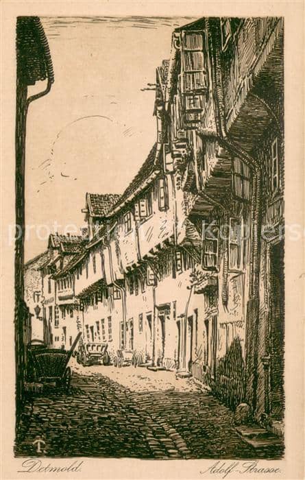 DETMOLD Lippe NRW Adolf-Strasse Kuenstlerkarte – Ansichtskarte Detmold