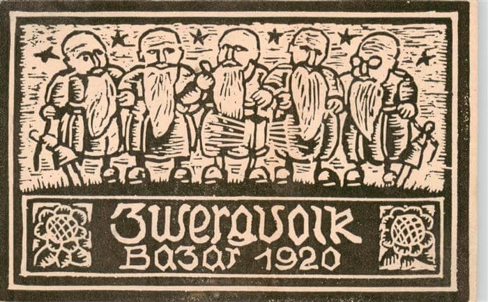 Zwerge Dwarfs Nains-- Bazar Kleinkinderschultag – Ansichtskarte