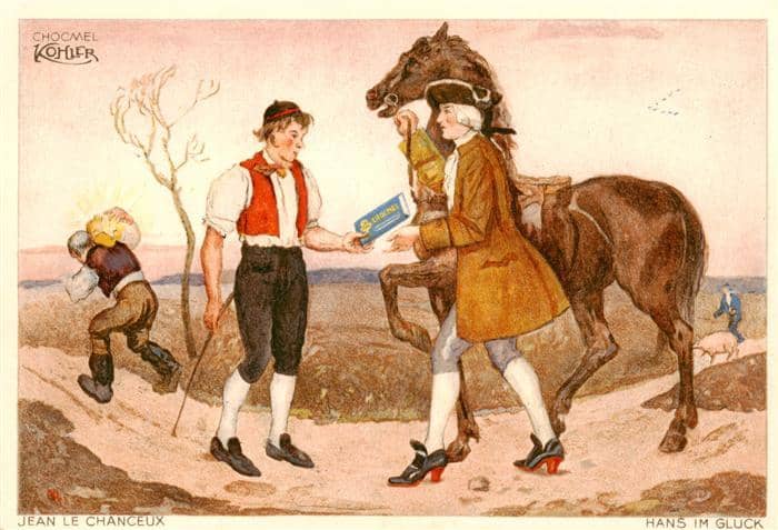 Maerchen Sagen Fairy Tale Conte-- Jean le Chanceux Hans im Glueck Pferd Chokolad – Ansichtskarte