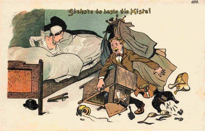 Verlag Buerger Leipzig Litho B.B. 6518 Da hast die Kiste Mann Frau – Ansichtskarte