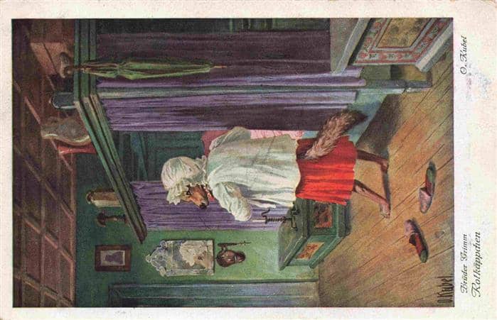 Maerchen Sagen Fairy Tale Conte-- Rotkaeppchen Wolf verkleidet als Grossmutter – Ansichtskarte