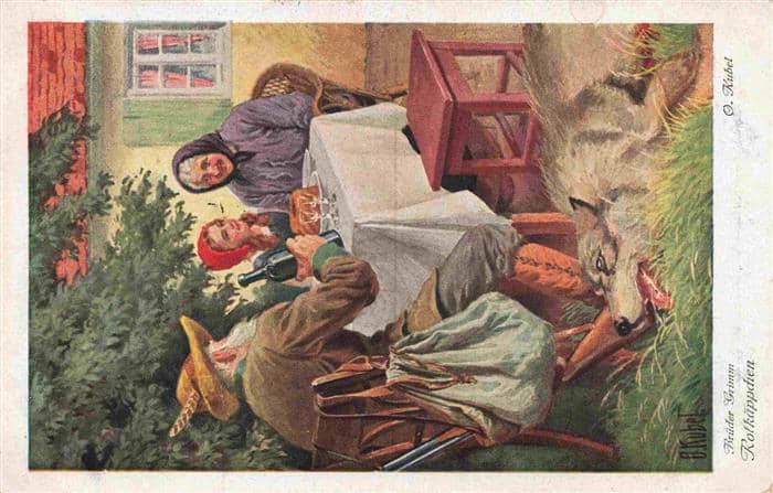Maerchen Sagen Fairy Tale Conte-- Rotkaeppchen Grossmutter und Jaeger – Ansichtskarte