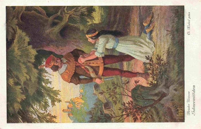 Maerchen Sagen Fairy Tale Conte-- Schneewittchen mit Jaeger – Ansichtskarte