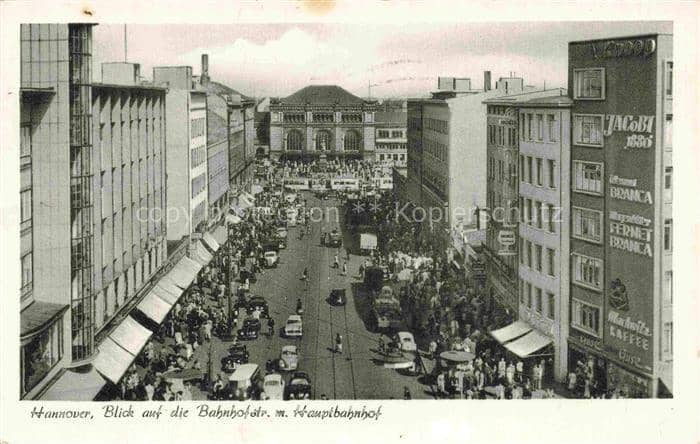 HANNOVER  CITY Bahnhofstrasse mit Hauptbahnhof – Ansichtskarte Hannover