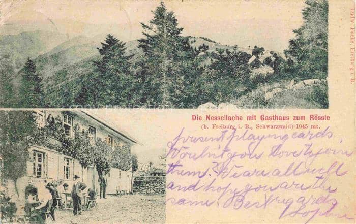FREIBURG Breisgau BW Die Nessellache mit Gasthaus zum Roessle – Ansichtskarte Freiburg im Breisgau