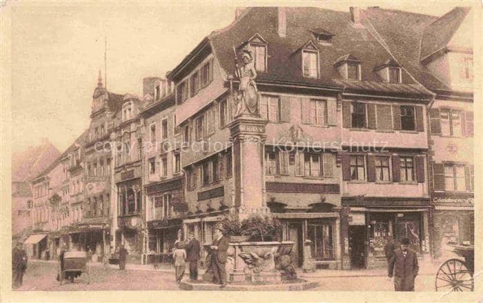 FREIBURG Breisgau BW Ecke Kaiser und Bertholdstrasse mit Bertholdsbrunnen – Ansichtskarte Freiburg im Breisgau