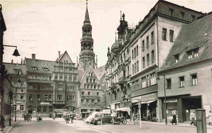 ZWICKAU  Sachsen Hauptmarkt Dom-zu-St-Marien Kirchturm Strassenszene Geschaefte – Ansichtskarte Zwickau