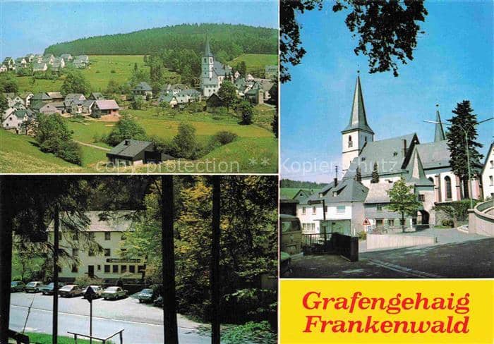 Grafengehaig Kulmbach Bayern Kirche Ortspanorama Frankenwald Wald Parkplatz Dorf – Ansichtskarte Grafengehaig
