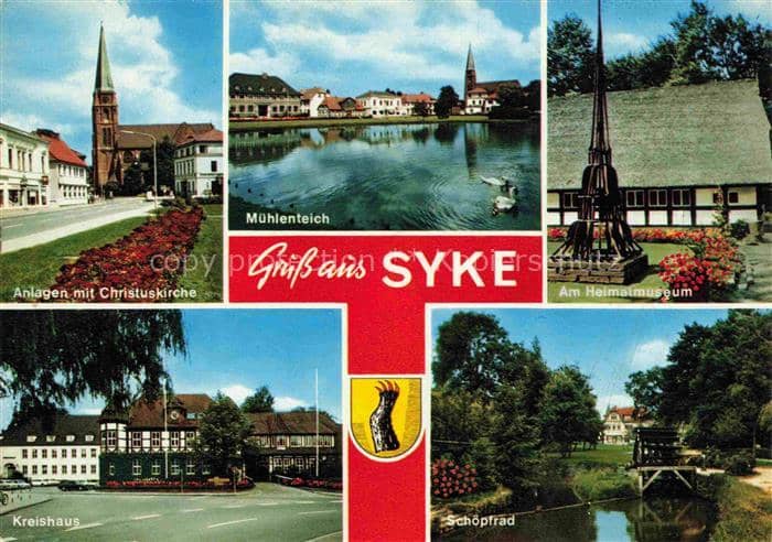 Syke Diepholz Niedersachsen Christuskirche Muehlenteich Heimatmuseum Kreishaus S – Ansichtskarte Syke
