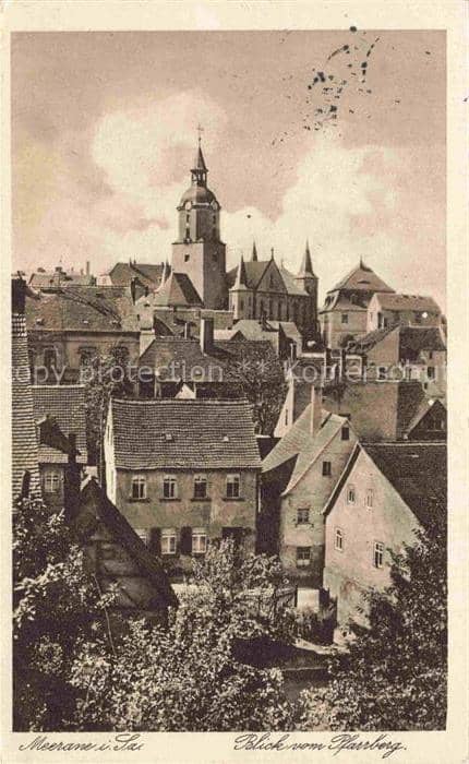 Meerane Sachsen Pfarrberg Stadtkirche Kirchturm Altstadt Daecher Blick Haeuser – Ansichtskarte Meerane
