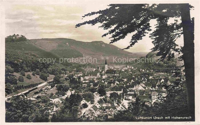 URACH Bad Reutlingen BW Hohenurach Luftkurort Stadtansicht Kirche Tal Berge Wald – Ansichtskarte Bad Urach