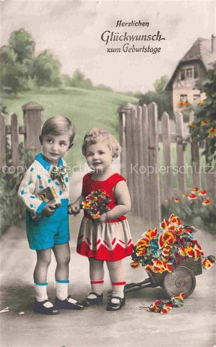 Foto Amag Nr. 64669/3 Kinder Schubkarre Blumen – Ansichtskarte