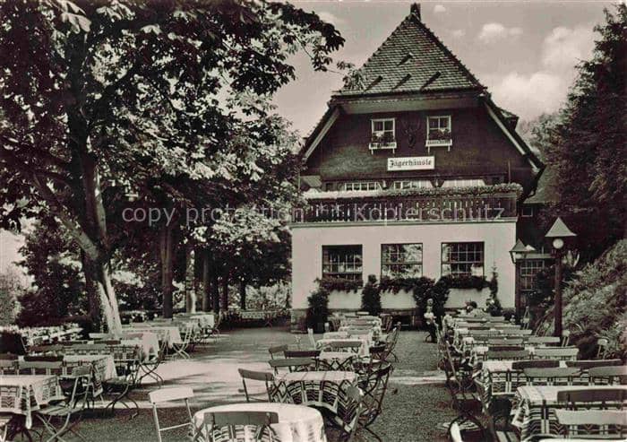 FREIBURG Breisgau BW Waldrestaurant Jaegerhaeusle Terrasse Biergarten Baeume Fac – Ansichtskarte Freiburg im Breisgau