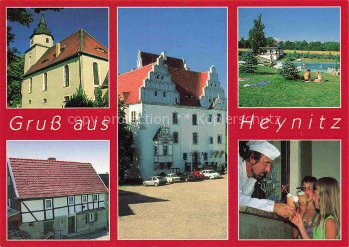 Heynitz Nossen Meissen Sachsen Kirche Schloss Freibad Fachwerkhaus Eiscafe Eisga – Ansichtskarte Nossen
