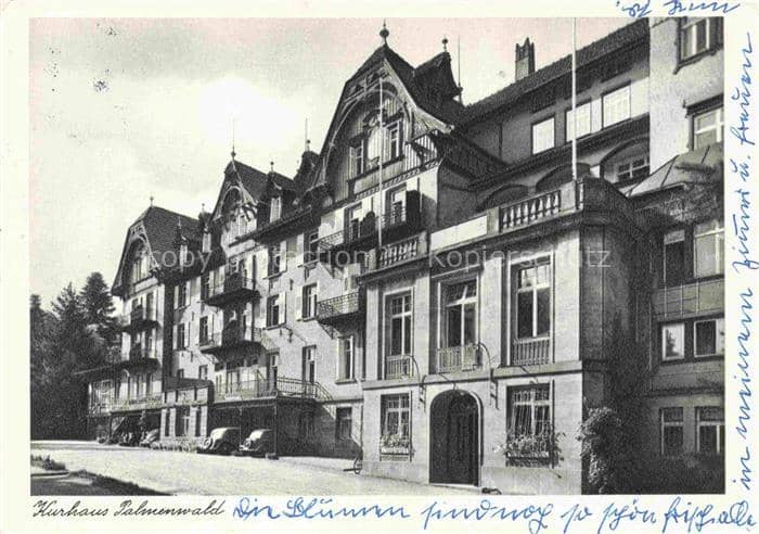 FREUDENSTADT BW Kurhaus-Palmenwald Hotel Jugendstil Balkon Schwarzwald Autos Fas – Ansichtskarte Freudenstadt
