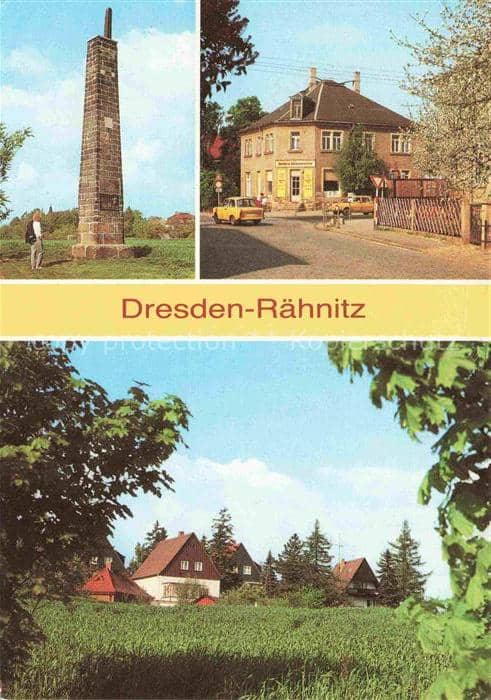 Raehnitz Dresden Sachsen Meridiansaeule Hellerstrasse Obelisk Strassenszene Haeu – Ansichtskarte Dresden Elbe