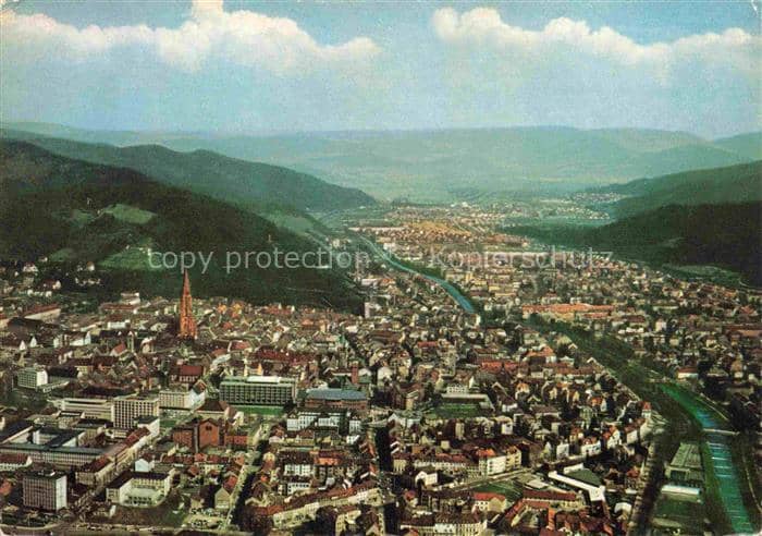 FREIBURG Breisgau BW Dreisam Kirche Innenstadt Schwarzwald Huegelkette Fluss Sta – Ansichtskarte Freiburg im Breisgau