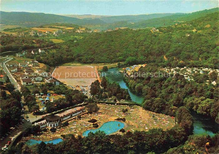 Heimbach  Eifel Rur Dueren NRW Schwimmbad Kleingolfplatz Fluss Eifel Campingplat – Ansichtskarte Heimbach