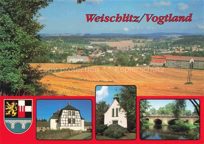 Weischlitz Vogtlandkreis Sachsen Blick-von-Rosenberg Altes-Gut St-Ulrich-Kapelle – Ansichtskarte Weischlitz