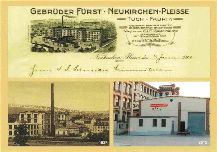 Neukirchen Pleisse Zwickau Sachsen Gebrueder-Fuerst Tuchfabrik Wiesenstrasse Fab – Ansichtskarte Neukirchen Pleisse