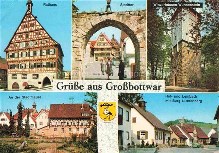 Grossbottwar Ludwigsburg BW Rathaus Stadttor Stadtmauer Winzerhausen-Wunnenstein – Ansichtskarte Grossbottwar