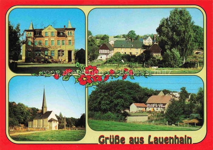 Lauenhain Crimmitschau Sachsen Gemeindehaus Kirche Ortschaft Fachwerk Mehrbildka – Ansichtskarte Crimmitschau