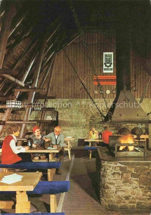 Moritzburg  Meissen Sachsen Raeuberhuette Konsum-Gaststaette Kamin Balken-Decke – Ansichtskarte Moritzburg Dresden