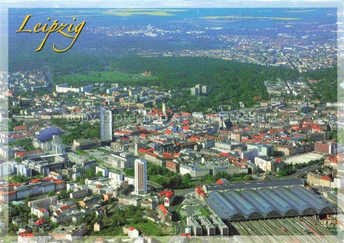 LEIPZIG Sachsen Fliegeraufnahme Hauptbahnhof Innenstadt Hochhaeuser Stadtwald Me – Ansichtskarte Leipzig