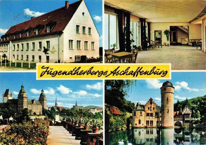 ASCHAFFENBURG Main Bayern Jugendherberge Schloss Mespelbrunn Wasserburg Stadtpan – Ansichtskarte Aschaffenburg