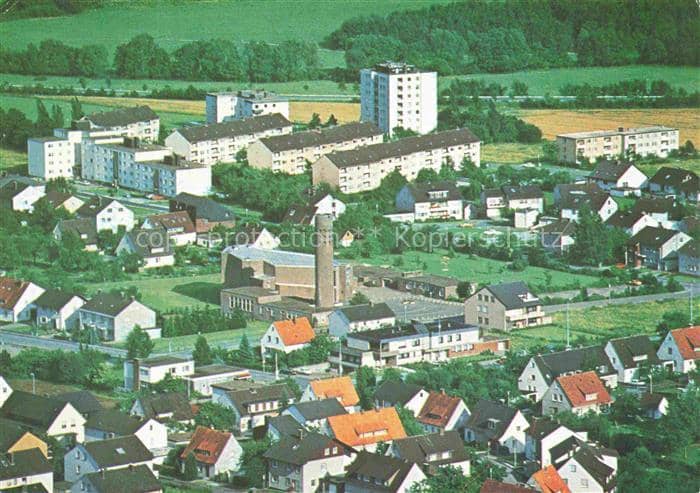 BAD DRIBURG NRW Suedstadt Wohnblocks Hochhaus Kirche Luftbild Neubaugebiet Mehrf – Ansichtskarte Bad Driburg