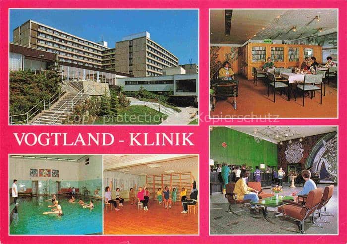 BAD ELSTER Vogtland Sachsen Vogtland-Klinik Hallenbad Therapie Restaurant Lobby – Ansichtskarte Bad Elster