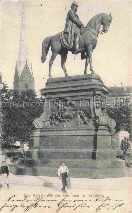 HAMBURG  CITY Kaiser-Wilhelm-Denkmal Reiterstandbild Denkmal Kirche Platz Passan – Ansichtskarte Hamburg