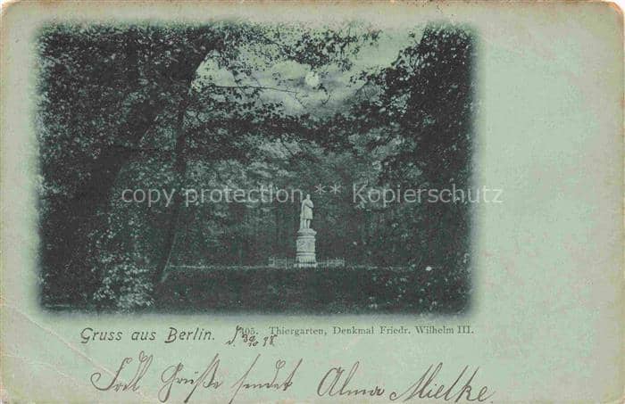 BERLIN  CITY Tiergarten Denkmal Friedrich-Wilhelm-III Statue Park Baeume Mondsch – Ansichtskarte Berlin