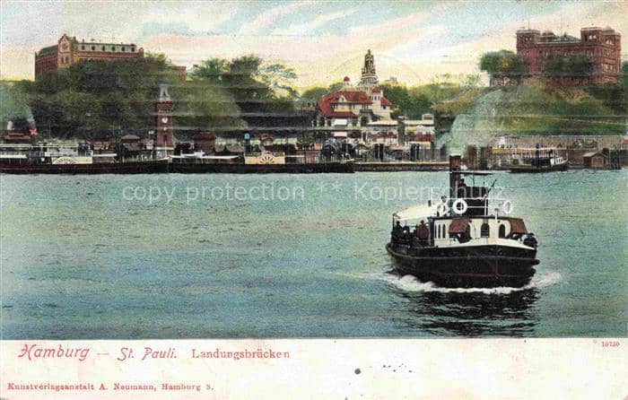 HAMBURG  CITY Landungsbruecken St-Pauli Elbe Dampfschiff Hafengebaeude Bismarcks – Ansichtskarte Hamburg