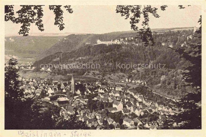GEISLINGEN  Steige BW Oedenturm Ruine-Helfenstein Stadtpanorama Kirchturm Baeume – Ansichtskarte Geislingen an der Steige
