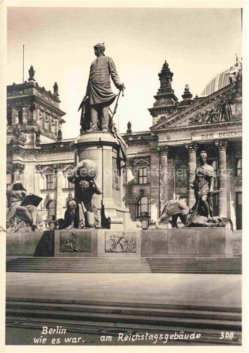 BERLIN  CITY Reichstagsgebaeude Bismarck-Denkmal Reiterdenkmal Dem-Deutschen-Vol – Ansichtskarte Berlin