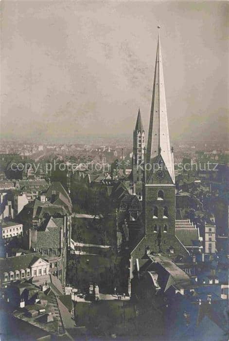 HAMBURG  CITY Moenckebergstrasse Rathausturm Kirche Stadtpanorama Daecher – Ansichtskarte Hamburg