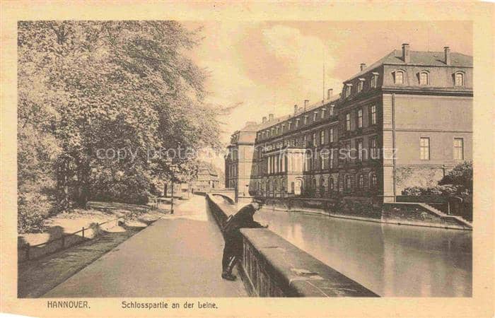 Badenstedt HANNOVER Schlosspartie Leine Schloss Kanal Bruecke Baeume Ufermauer P – Ansichtskarte Hannover
