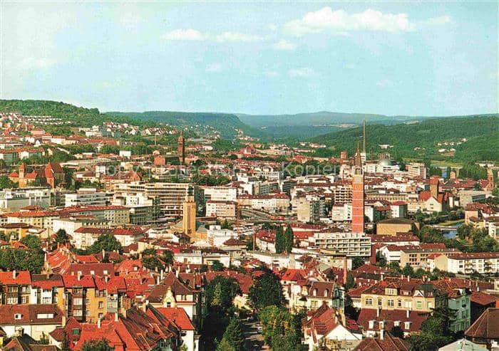 PFORZHEIM BW Stadtpanorama Kirchturm Innenstadt Schwarzwald Huegel Wohnviertel – Ansichtskarte Pforzheim