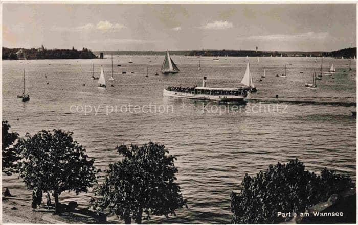 Wannsee STEGLITZ-ZEHLENDORF BERLIN Wannsee See Segelboote Dampfschiff Ufer Baeum – Ansichtskarte Berlin