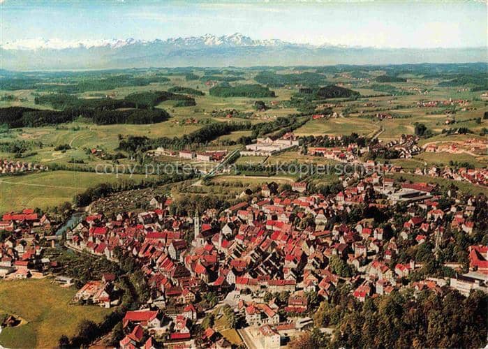 Wangen Allgaeu Bayern Stadtpanorama Altstadt Alpen Voralpenlandschaft Fluss Kirc – Ansichtskarte Wangen im Allgäu