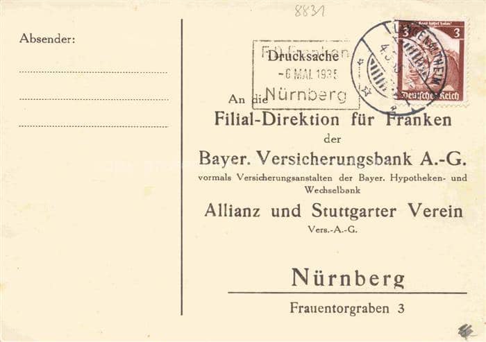 Allach MueNCHEN Bayern Drucksache Versicherung Allianz Geschaeftskarte Formular – Ansichtskarte München