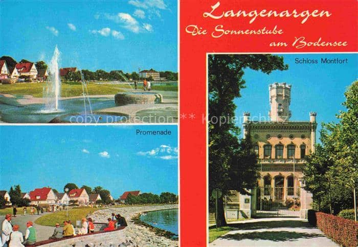 Langenargen Bodensee Promenade Schloss-Montfort Bodensee Springbrunnen Ufer – Ansichtskarte Langenargen