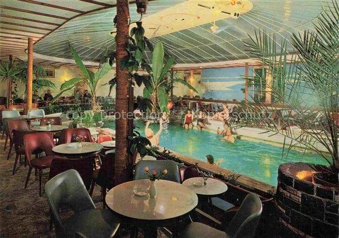 Wangen Allgaeu Bayern Tanzhalle-Fontana Café-Hoelle Schwimmbad Tanzflaeche Palme – Ansichtskarte Wangen im Allgäu