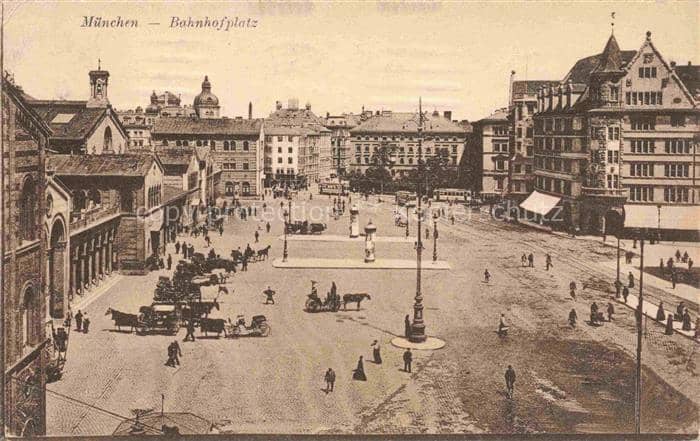 Allach MueNCHEN Bayern Bahnhofplatz Bahnhof Strassenbahn Pferdefuhrwerk Platz Pa – Ansichtskarte München