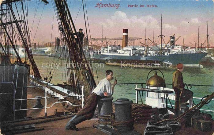 HAMBURG  CITY Hafen Schiffe Dampfschiff Seeleute Matrosen Masten Elbe – Ansichtskarte Hamburg