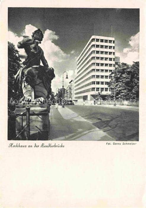 BERLIN  CITY Hochhaus Bendlerbruecke Skulptur Bruecke Modernismus Strassenszene – Ansichtskarte Berlin