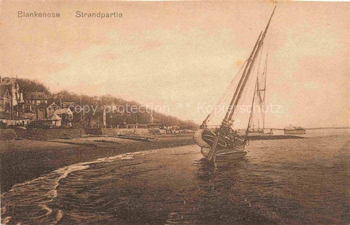 Blankenese Hamburg Strandpartie Segelboot Elbe Strand Villen Baeume Ufer – Ansichtskarte Hamburg
