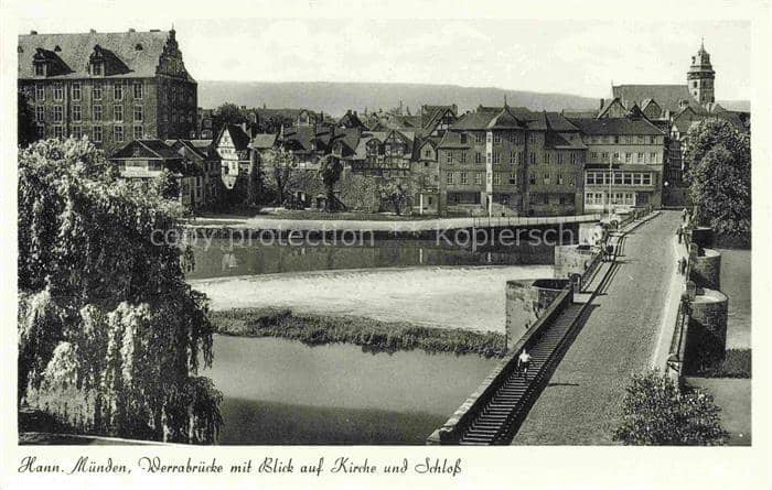 Hann. Muenden Werrabruecke Werra Kirche Schloss Bruecke Stadtansicht – Ansichtskarte Hann. Münden