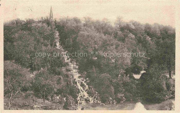 BERLIN  CITY Viktoriapark Wasserfall Kirchturm Baeume Felsen Rathenowerstrasse – Ansichtskarte Berlin